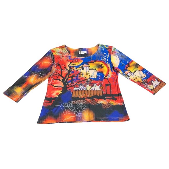 Drapers & Damons Top Womens M Ghost Halloween Embellished All Over Print USA - Picture 1 of 14